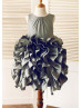 Gray Taffeta Ruffle Skirt Knee Length Flower Girl Dress